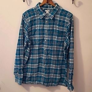 L.L. Bean Women's Button down Flannel Shirt Teal, Pink, Cream Size L
